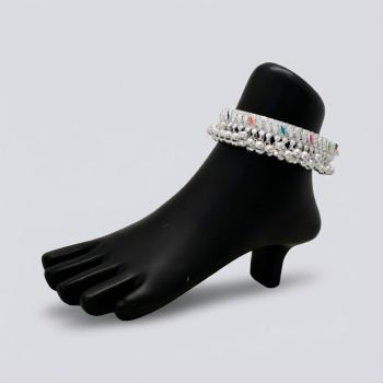 Traditional Dangling Beads Silver Anklets-hover