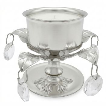 Luxury Silver Pedestal Candle Stand with Hanging Crystals-hover