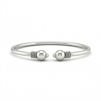 Silver Open Bangle with Rope Twist and Ball-hover