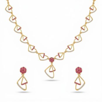 Classic Silver Ruby Triangle Necklace Set-hover