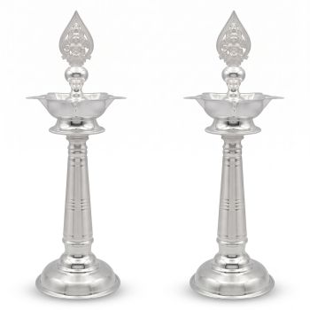 Traditional Murugan Casting Silver Vilakku Set-hover