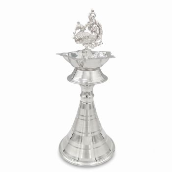 Traditional Peacock Smooth Silver Kuthu Vilakku-hover