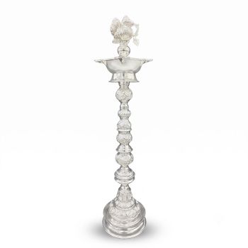 Traditional Peacock Silver Kuthu Vilakku-hover