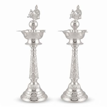 Traditional Mayil Silver Kuthu Vilakku Set-hover