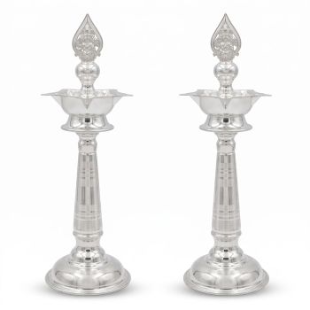 Traditional Casting Murugan Silver Vilakku Set-hover