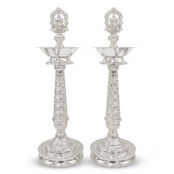 Traditional Lakshmi Nagas Silver Vilakku Set-hover