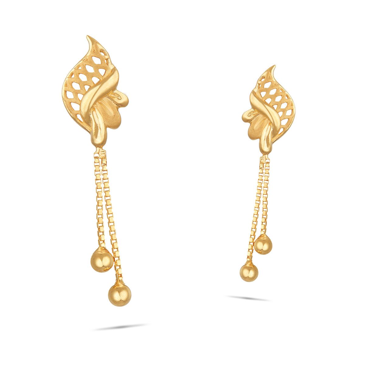 Tanishq 18 KT Yellow Gold Pearl Drop Earrings With R-Design