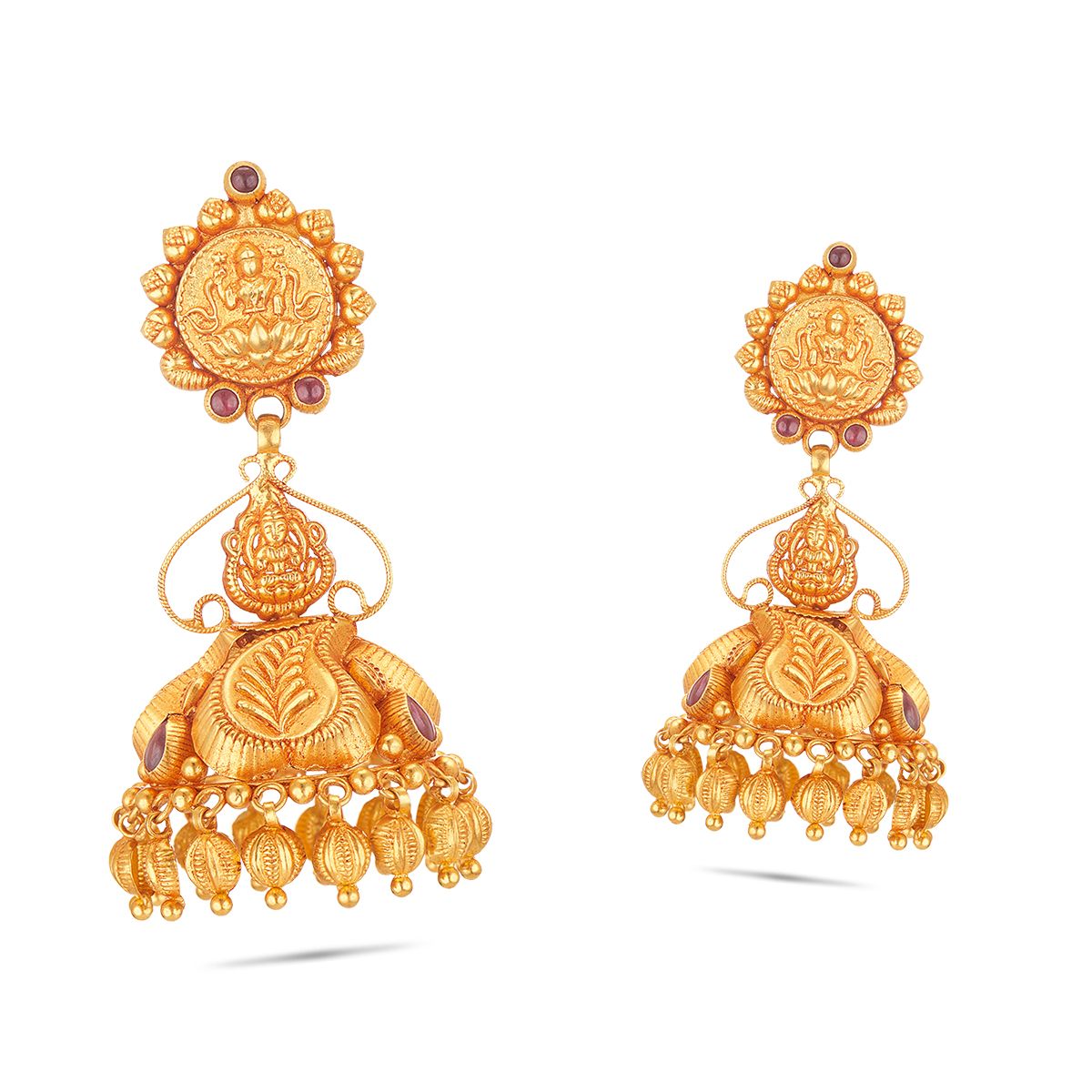 22k Yellow Gold Beaded Twist Jhumka Earrings - ER-1427