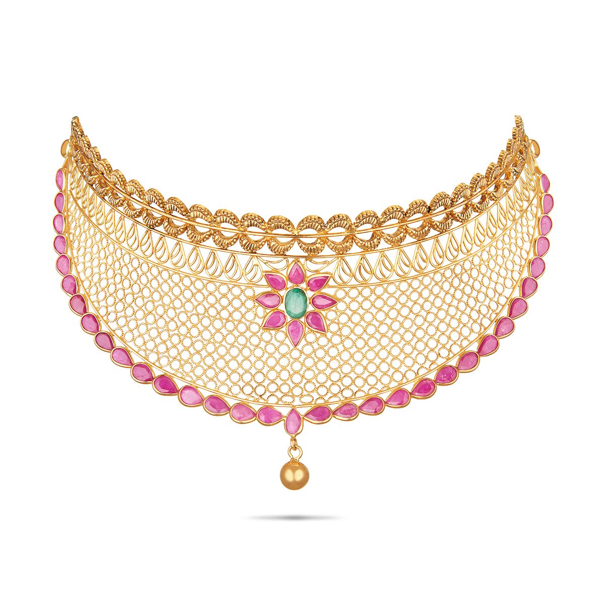 Gold choker necklace | Choker with hanging beads | beautiful gold choker |  PC Chandra Jewellers