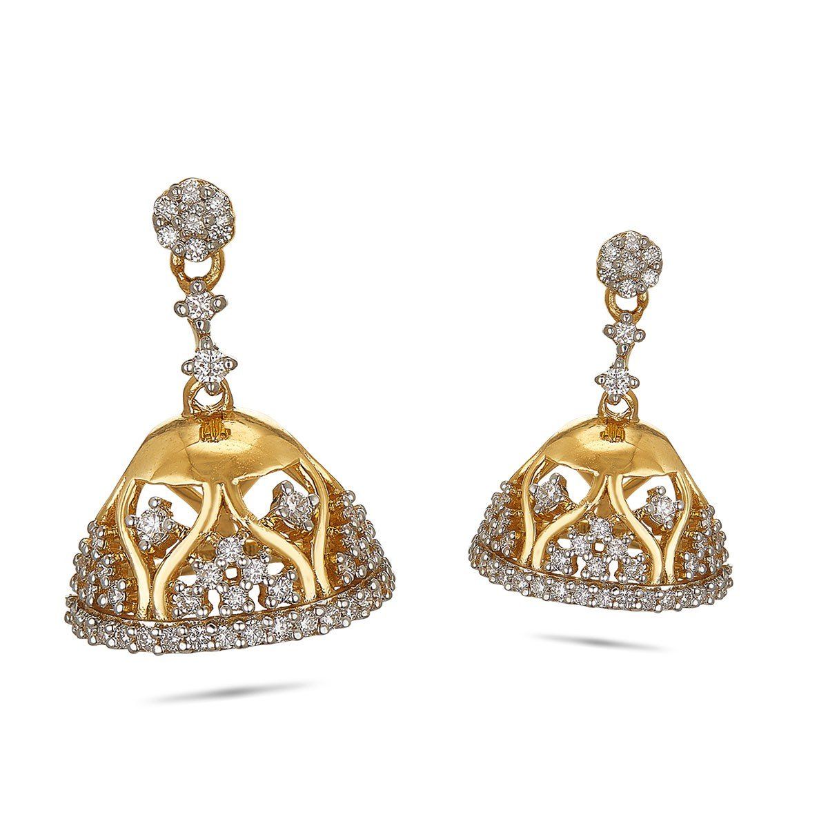 Buy Earrings Online | Diamond 3 Step Dangler Jhumki from Indeevari