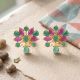 Regal Peacock Ruby Emerald Stud Earrings