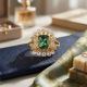Luxurious Green Emerald Floral Gold Ring