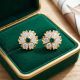 Emerald Flower Stone Gold Stud Earrings