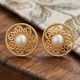 Golden Swirl Pearl Stud Earrings
