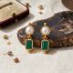 Emerald Stone Golden Pearl Drops