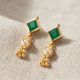Emerald Square Pearl Gold Drop Earrings