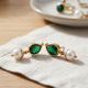 Modern Emerald Pearl Gold Drop Earrings
