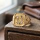 Classic Peacock Signet Gold Bolt Ring