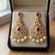 Silver Mayil Ruby Earring With Pearl Drops
